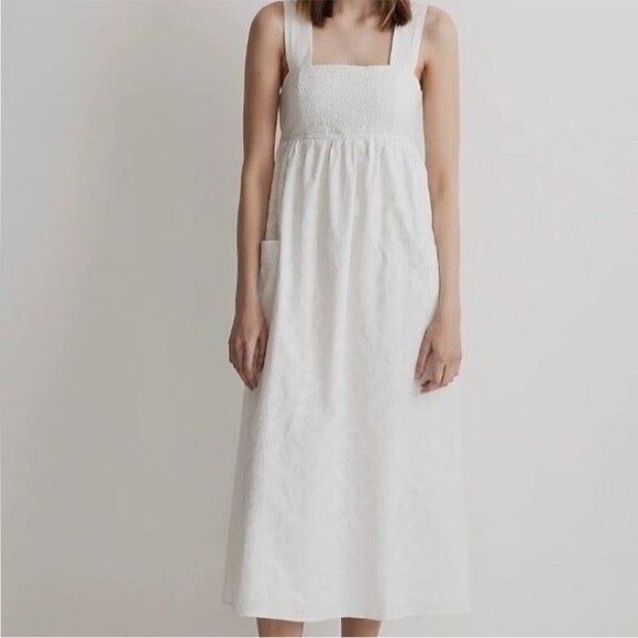 Madewell Dresses & Skirts - NWT Madewell White Floral Embroidered Textured Cutout Back Midi Dress